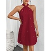 image:imageFloerns Womens Pearl Beaded Halter Twist Sleeveless Tie Back DressDark Red