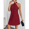 image:imageFloerns Womens Pearl Beaded Halter Twist Sleeveless Tie Back DressDark Red