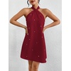 image:imageFloerns Womens Pearl Beaded Halter Twist Sleeveless Tie Back DressDark Red