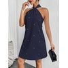 image:imageFloerns Womens Pearl Beaded Halter Twist Sleeveless Tie Back DressDeep Blue