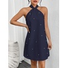 image:imageFloerns Womens Pearl Beaded Halter Twist Sleeveless Tie Back DressDeep Blue