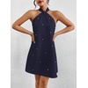 image:imageFloerns Womens Pearl Beaded Halter Twist Sleeveless Tie Back DressDeep Blue