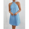 image:imageFloerns Womens Pearl Beaded Halter Twist Sleeveless Tie Back DressLight Blue