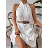 image:imageFloerns Womens Pearl Beaded Halter Twist Sleeveless Tie Back DressLight White