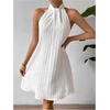 image:imageFloerns Womens Pearl Beaded Halter Twist Sleeveless Tie Back DressLight White