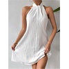 image:imageFloerns Womens Pearl Beaded Halter Twist Sleeveless Tie Back DressLight White