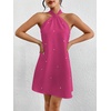 image:imageFloerns Womens Pearl Beaded Halter Twist Sleeveless Tie Back DressRose Pink