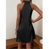 image:imageFloerns Womens Pearl Beaded Halter Twist Sleeveless Tie Back DressSatin Black