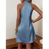 image:imageFloerns Womens Pearl Beaded Halter Twist Sleeveless Tie Back DressSilk Blue
