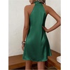 image:imageFloerns Womens Pearl Beaded Halter Twist Sleeveless Tie Back DressSilk Green