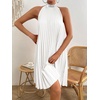 image:imageFloerns Womens Pearl Beaded Halter Twist Sleeveless Tie Back DressSliver and White