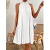 image:imageFloerns Womens Pearl Beaded Halter Twist Sleeveless Tie Back DressSliver and White