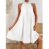 image:imageFloerns Womens Pearl Beaded Halter Twist Sleeveless Tie Back DressSliver and White