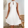 image:imageFloerns Womens Pearl Beaded Halter Twist Sleeveless Tie Back DressSliver and White