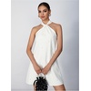 image:imageFloerns Womens Pearl Beaded Halter Twist Sleeveless Tie Back DressWhite