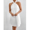 image:imageFloerns Womens Pearl Beaded Halter Twist Sleeveless Tie Back DressWhite