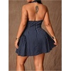 image:imageFloerns Womens Plus Size Cute Polka Dots Halter Mini Dress Ruffle A Line Going Out DressesDeep Blue