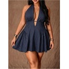 image:imageFloerns Womens Plus Size Cute Polka Dots Halter Mini Dress Ruffle A Line Going Out DressesDeep Blue