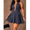 image:imageFloerns Womens Plus Size Cute Polka Dots Halter Mini Dress Ruffle A Line Going Out DressesDeep Blue