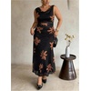 image:imageFloerns Womens Plus Size Floral Cowl Neck Long Dress Sleeveless Ruched A Line Wedding Guest DressesBlack