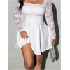 image:imageFloerns Womens Plus Size Floral Lace Dress A Line Square Neck Party Mini DressesWhite