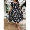 image:imageFloerns Womens Plus Size Floral Square Neck Short Sleeve Maxi DressBlack
