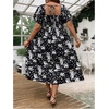 image:imageFloerns Womens Plus Size Floral Square Neck Short Sleeve Maxi DressBlack