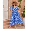 image:imageFloerns Womens Plus Size Floral Square Neck Short Sleeve Maxi DressBlue Multi