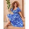 image:imageFloerns Womens Plus Size Floral Square Neck Short Sleeve Maxi DressBlue Multi