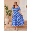 image:imageFloerns Womens Plus Size Floral Square Neck Short Sleeve Maxi DressBlue Multi