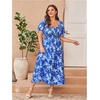 image:imageFloerns Womens Plus Size Floral Square Neck Short Sleeve Maxi DressBlue Multi