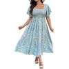 image:imageFloerns Womens Plus Size Floral Square Neck Short Sleeve Maxi DressLight Blue