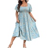 image:imageFloerns Womens Plus Size Floral Square Neck Short Sleeve Maxi DressLight Blue