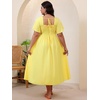 image:imageFloerns Womens Plus Size Floral Square Neck Short Sleeve Maxi DressMustard Yellow