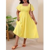 image:imageFloerns Womens Plus Size Floral Square Neck Short Sleeve Maxi DressMustard Yellow