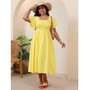 image:imageFloerns Womens Plus Size Floral Square Neck Short Sleeve Maxi DressMustard Yellow