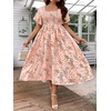 image:imageFloerns Womens Plus Size Floral Square Neck Short Sleeve Maxi DressPink