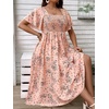 image:imageFloerns Womens Plus Size Floral Square Neck Short Sleeve Maxi DressPink