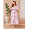 image:imageFloerns Womens Plus Size Floral Square Neck Short Sleeve Maxi DressPink Multi