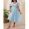image:imageFloerns Womens Plus Size Floral Square Neck Short Sleeve Maxi DressSky Blue