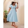 image:imageFloerns Womens Plus Size Floral Square Neck Short Sleeve Maxi DressSky Blue