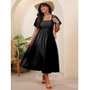 image:imageFloerns Womens Plus Size Floral Square Neck Short Sleeve Maxi DressSolid Black