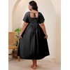 image:imageFloerns Womens Plus Size Floral Square Neck Short Sleeve Maxi DressSolid Black