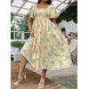 image:imageFloerns Womens Plus Size Floral Square Neck Short Sleeve Maxi DressYellow
