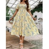 image:imageFloerns Womens Plus Size Floral Square Neck Short Sleeve Maxi DressYellow