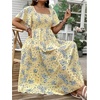 image:imageFloerns Womens Plus Size Floral Square Neck Short Sleeve Maxi DressYellow