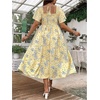 image:imageFloerns Womens Plus Size Floral Square Neck Short Sleeve Maxi DressYellow