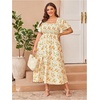 image:imageFloerns Womens Plus Size Floral Square Neck Short Sleeve Maxi DressYellow Multi