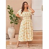 image:imageFloerns Womens Plus Size Floral Square Neck Short Sleeve Maxi DressYellow Multi