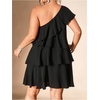 image:imageFloerns Womens Plus Size One Shoulder Tiered Layered A Line Party DressesBlack